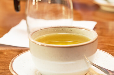 Cup of tea close-up. Selective focus.     