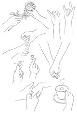 Romantic hand gestures png for Valentine's day design elements set