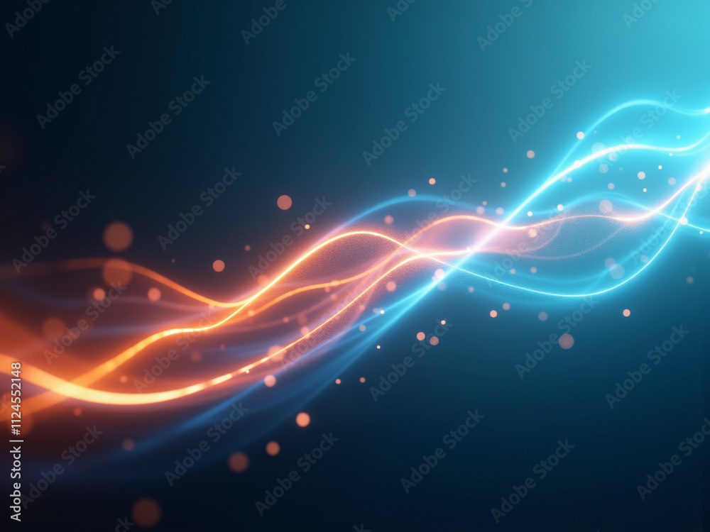 Poster a digital abstract image showcasing flowing lines in orange and blue tones, creating a dynamic and v