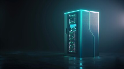 Modern game server rack with blinking lights and cables, symbolizing high-tech infrastructure and online gaming, set against a dark background.