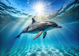 Obraz premium Atlantic Spotted Dolphin Ocean Wildlife Photography, Blue Water Dolphin Image, Swimming Dolphin Stock Photo, Underwater Marine Life