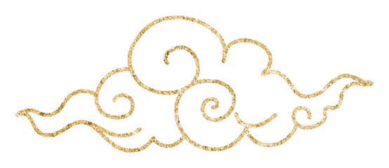 Gold cloud png sticker, Japanese oriental clipart