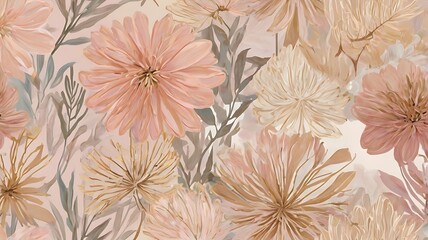 Delicate Pastel Flowers and Leaves Softly Painted