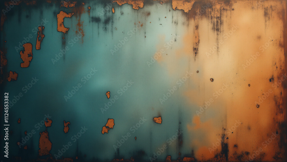 Poster an abstract composition featuring a blend of teal and orange textures, creating a visually striking 