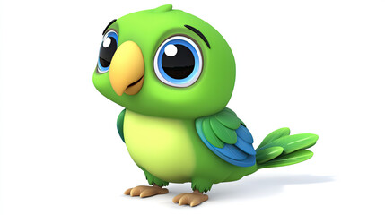 Obraz premium cute cartoon bird parrot 3d on white background green