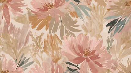 Abstract Floral Painting with Pastel Hues and Lush Blooms