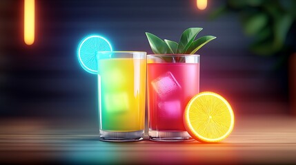 Fototapeta premium Neon Cocktails Summer Drinks Refreshing Tropical Citrus