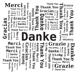 Fototapeta premium Merci - Thank you - Danke - Grazie - Gracias, Nuage de Mots en Plusieurs Langues, Noir et Blanc