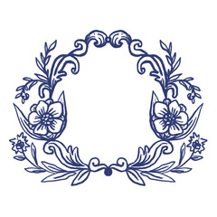 Blue leaf png frame, botanical illustration, transparent background