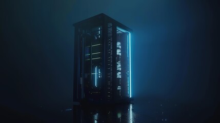 Modern game server rack with blinking lights and cables, symbolizing high-tech infrastructure and online gaming, set against a dark background.