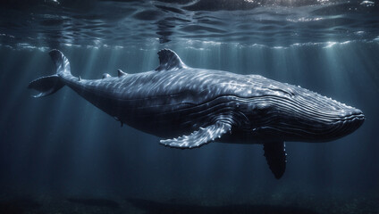 Obraz premium Blue Whale in Deep Sea