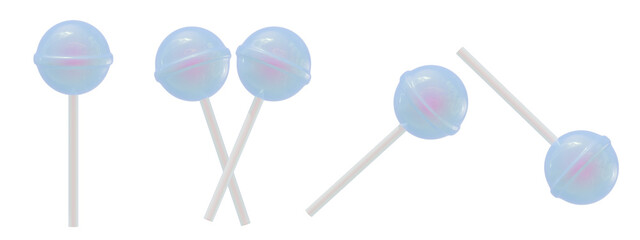 a collection of 3d cute aurora blue candies or lollipops on an isolated background, fun-loving lollipop design elements