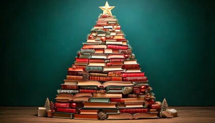 Sapin de No&euml;l en 3D fait de livres, concept cr&eacute;atif pour No&euml;l Generated image