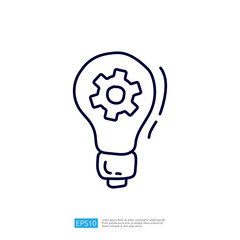 A simple line drawing of a light bulb with a gear inside, symbolizing innovation and ideas.