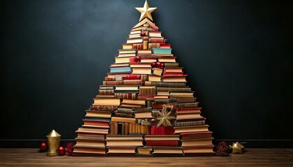 Sapin de Noël en 3D fait de livres, concept créatif pour Noël Generated image Generated image