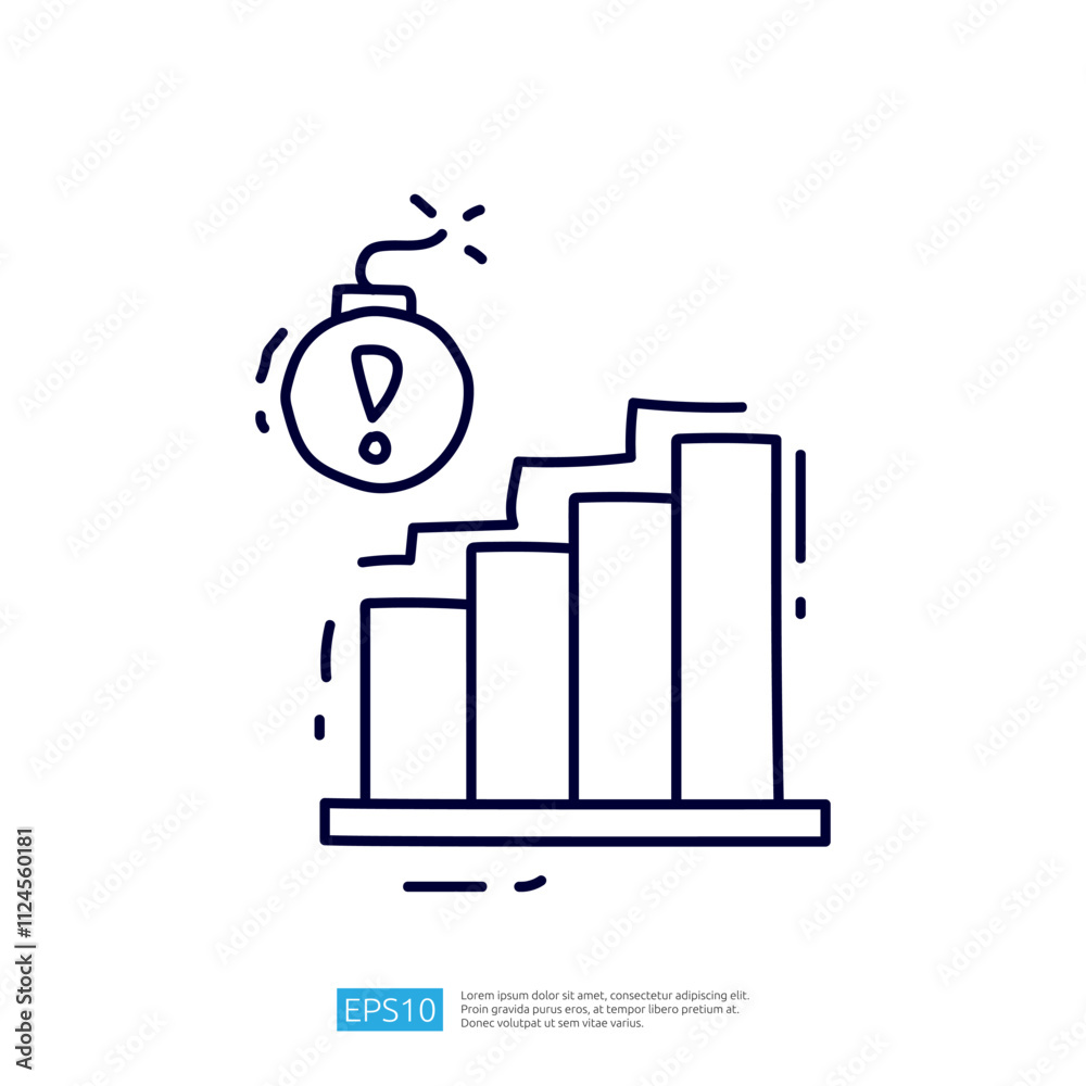 Poster the image features a simple line drawing of a bar chart with an exclamation mark bomb above it, symb
