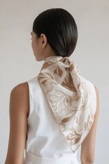 Elegant floral silk scarf fashioned with a sophisticated design on woman