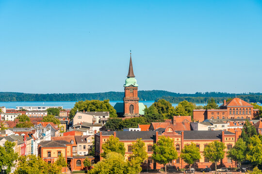 Panoramic view with Schelf Church in the old town of Schwerin, Germany