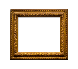 Blank gold frame isolated on transparent background. Horizontal