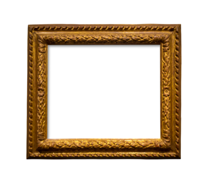 Blank gold frame isolated on transparent background. Horizontal