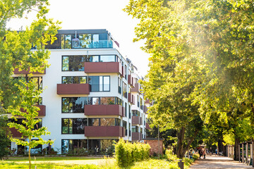 Modern residential buildings in Rostock near the old city, Rostock, Germany.
