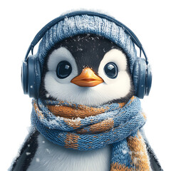 3d penguin with headphones