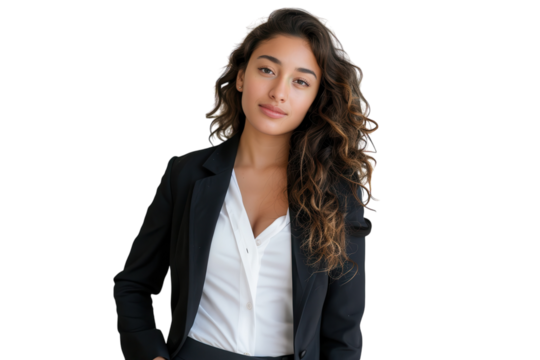 Confident Young Latina Businesswoman Leaning Casually in a Modern Office Environment, Ideal for Business and Diversity Themes