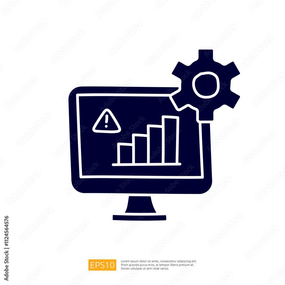 Poster a computer monitor displaying a warning icon and a gear symbol, suggesting a focus on system perform
