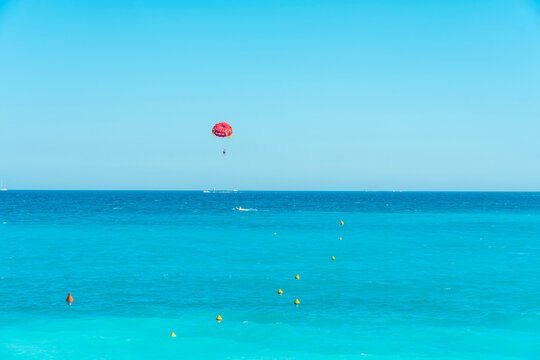 Parasurfing by the beach of Nice on the Mediterranean Sea.