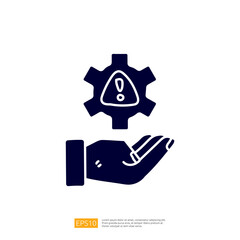 An illustration depicting a hand holding a gear with an exclamation mark inside, symbolizing alerts or warnings related to mechanical or technical issues.
