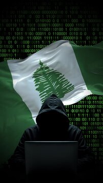 Norfolk Island flag - 3D realistic waving flag on matrix digital background with binary code