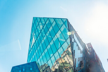 Modern glass building in cubic form in Nice, France