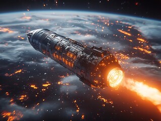 Futuristic Space Station Progress Bar Loading Fuel Tanks for Rocket Launch in Dark Outer Space