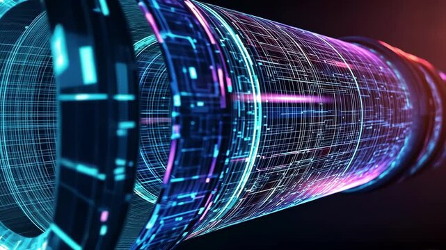 Futuristic wireframe hologram of hyperloop transportation system
