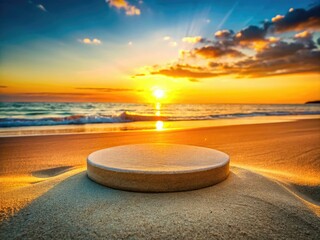 Beach Sunset Podium, Empty Stone Stage, Summer Background, Coastal Photography, Product Display, Mockup,  Empty Pedestal