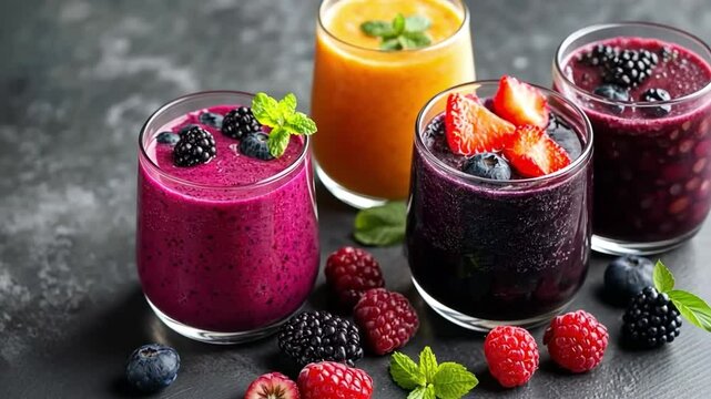 Frozen berries ready for smoothies, colorful and refreshing, perfect for a healthy lifestyle	
