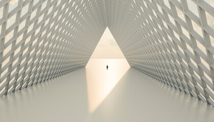 Man standing in sunlight amidst modern structure