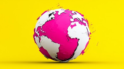 A pink and white globe on a yellow background. The globe is pink and white and has a pink and white color scheme