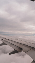 Obraz premium airplane wing over the clouds