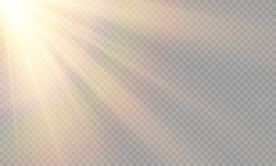 Vector transparent sunlight with special lens flare effect. Dawn, sunset, sun png. Flash of light, light effect. png.