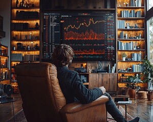 Shareholder Receiving Real Time Updates on Smart Digital Wall in Modern Home Office