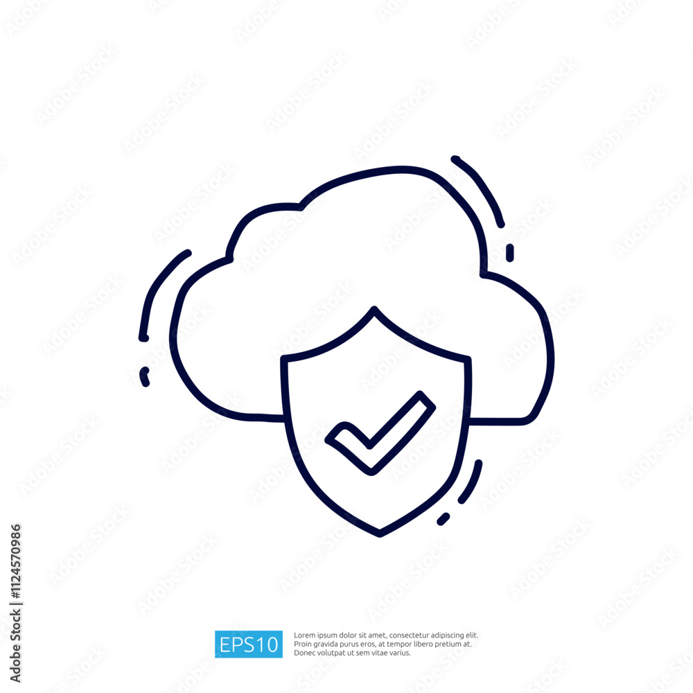 Poster the image features a cloud with a shield and a checkmark, symbolizing data security and protection i