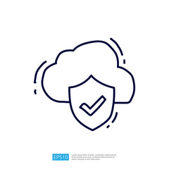 The image features a cloud with a shield and a checkmark, symbolizing data security and protection in cloud computing.