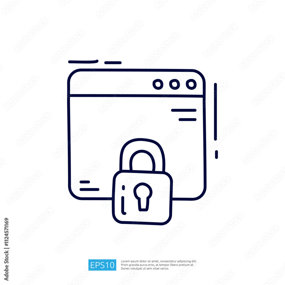 Poster a simple graphic representation of a web browser window with a padlock symbol, indicating security a