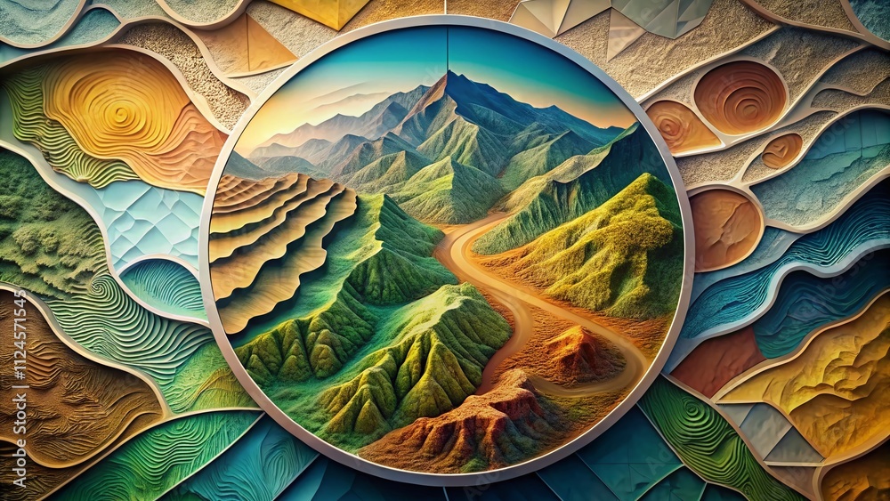 Poster abstract landscape with topographic contours map background and circle compartment infographic desig