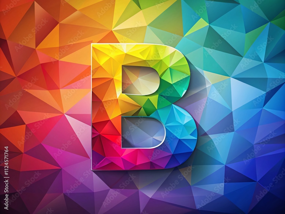 Poster abstract letter b in low poly style design with dynamic shapes and colors, ideal for modern branding