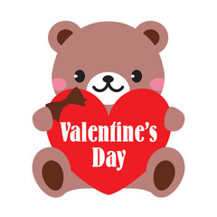 ハートを持ったクマのイラストフレーム　文字あり　ベタ　バレンタイン　母の日　テディベア