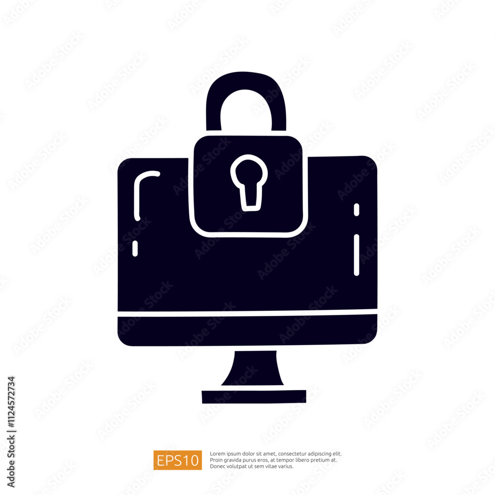 Poster the image depicts a stylized computer monitor with a padlock symbol, representing cybersecurity and 