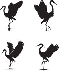 Elegant Crane Silhouettes in Various Poses - Adobe Stock