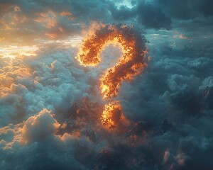 Floating Question Mark Made of Puzzle Pieces in Serene Sky with Warm Tones